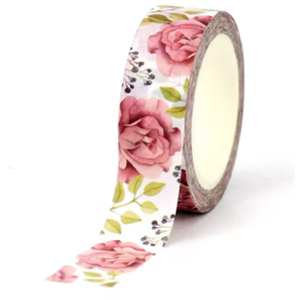 2 x Roses 15mm Washi Tape, Floral Decorative Tape, Cards, Journals, 10m