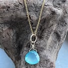 Aqua chalcedony teardrop gemstone necklace 