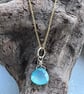 Aqua chalcedony teardrop gemstone necklace 