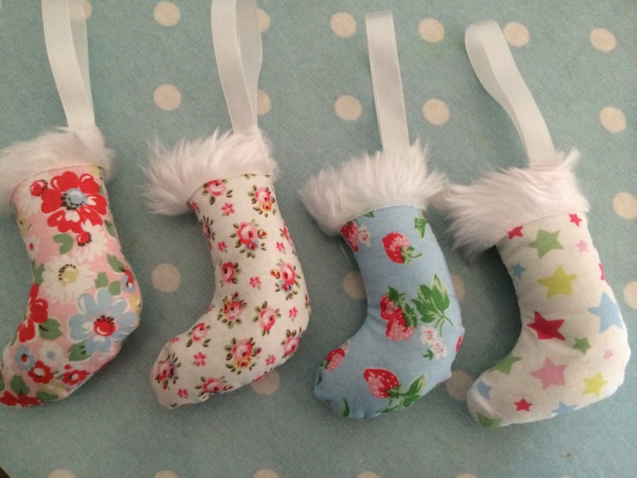 4 stuffed christmas stockings in cath kidston fabrics