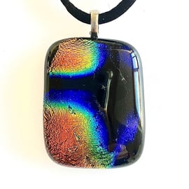 Large Rainbow Stripe Fused Dichroic Glass Pendant