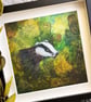 Mixed media picture of badger, gift for nature lover, woodland animal