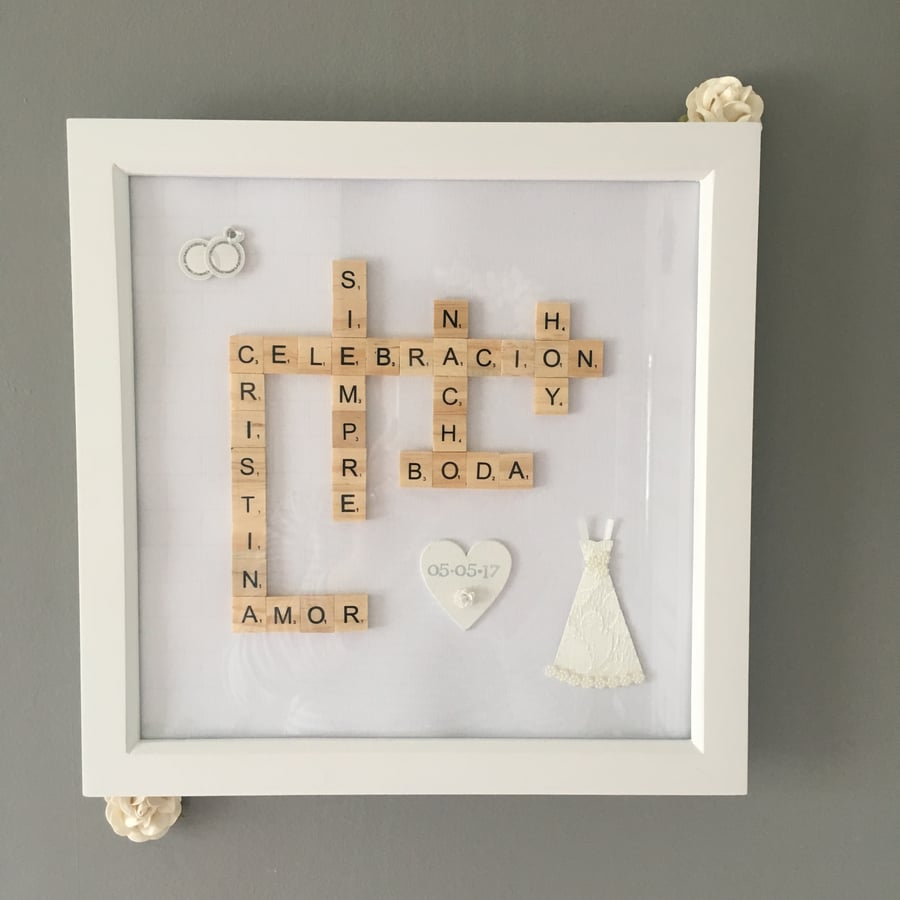 Bespoke handmade Scrabble letter large (12") wedding pictures (under 10 words)