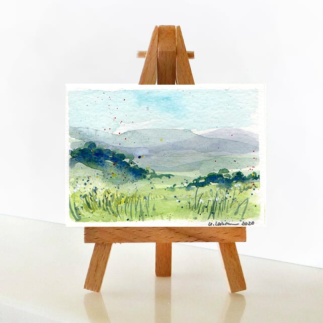 'Greens and Blues' - ACEO Original Mixed Media Painting