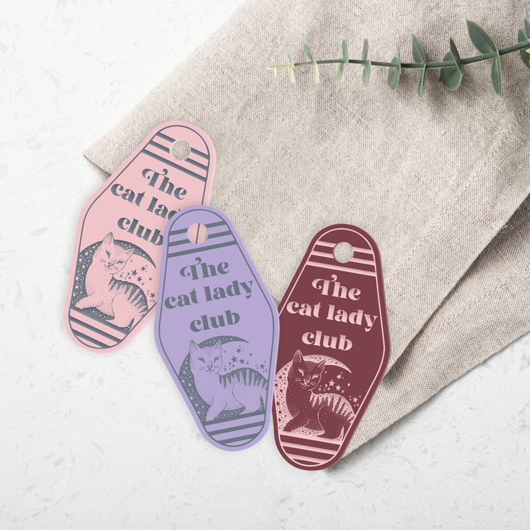 The Cat Lady Club Keyring, Moon Cat Design, Cat Lover Keyring, Gift Cat Lover