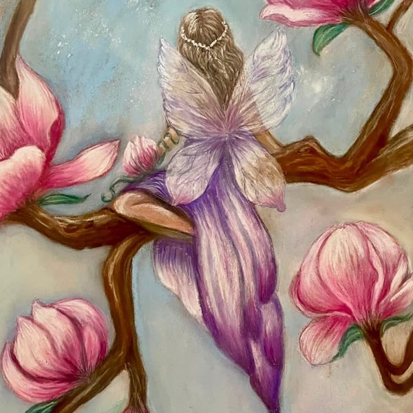 Magnolia Blossom Fairy Original A2 Pastel Drawing