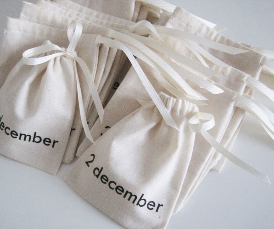 made-to-order 24 Advent Calendar Pouches - ivory grosgrain