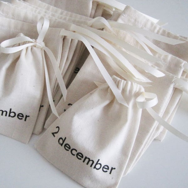 made-to-order 24 Advent Calendar Pouches - ivory grosgrain