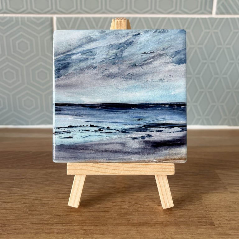 'Calm After the Storm' Ceramic Tile with Wooden Easel
