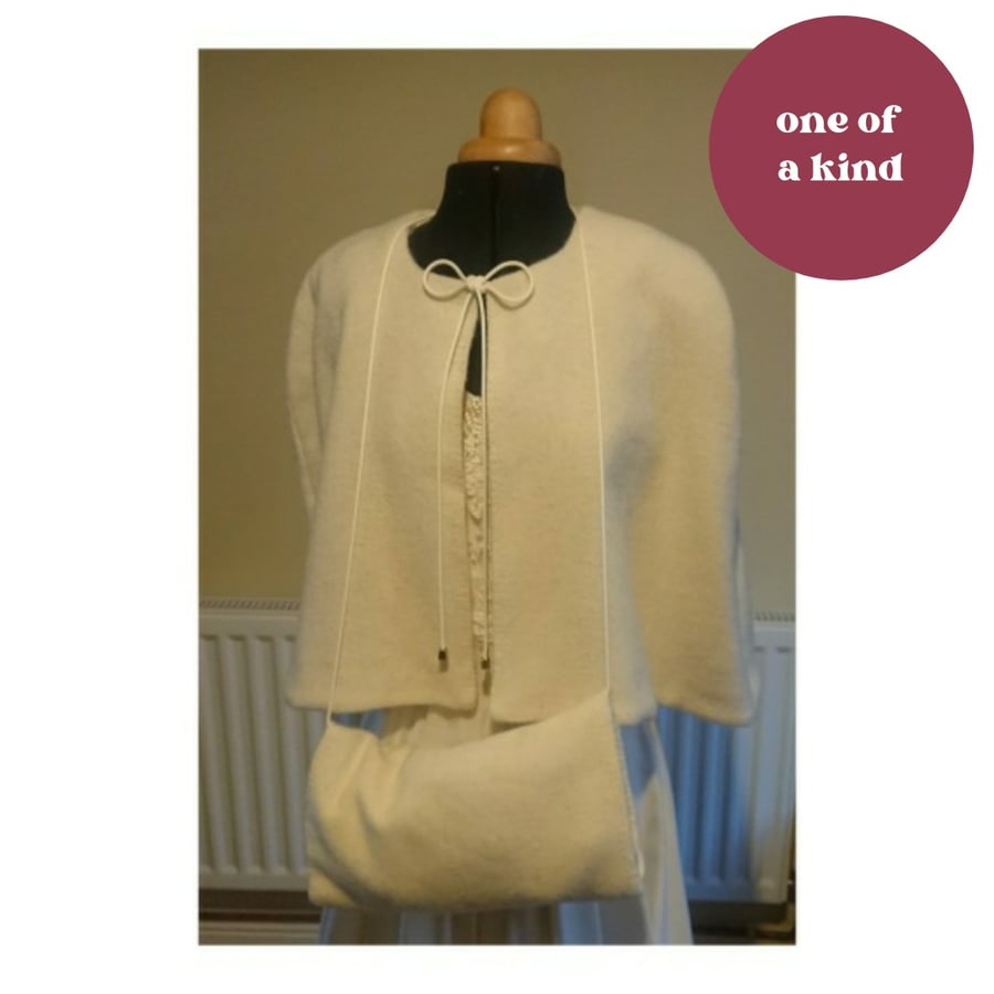 Ivory wool cape and muffs, lined with silk and handsewn