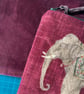 Reclaimed elephant linen zip pouch with velvet back and vintage floral lining - Image 4