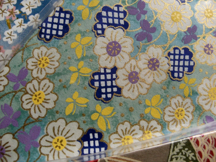 A6 HANDBACKED NOTEBOOK JAPANESE WASHI PAPER Blue Aqua White floral