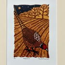 ‘Pheasant’ original lino print