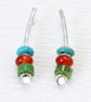 Handmade contemporary mixed gemstone earrings, sterling silver. Arc earrings, S.