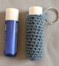 Crochet lip balm holder keychain, bag charm, handmade, keyring accessory - green - Image 2