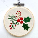 Holly Embroidery Kit, Needlepoint Kit, Beginner, Christmas Craft Kit