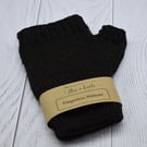 Hand Knitted Fingerless mittens - Dark Brown - Small