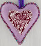 Liberty Felt Hanging Heart Beaded - Purple & Strawberry Thief