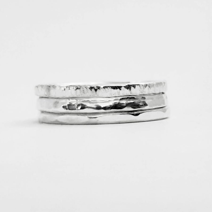 Set of silver stacking rings - 3 sterling silver thicker textured stacking rings