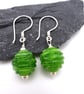 green ribbed lampwork glass earrings - Image 1