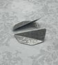 Aluminium Stud Earrings Folded Design, Metal Grate Imprinted Pattern Grey Tones - Image 3