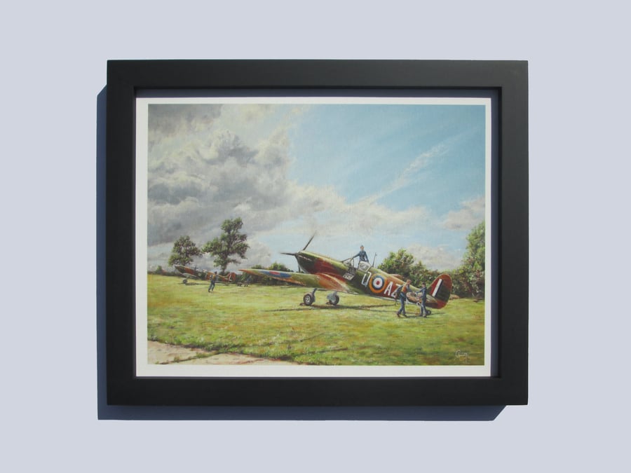 SPITFIRE Framed Art Print- Battle of Britain- Vintage Aviation Gift- Wood Frame