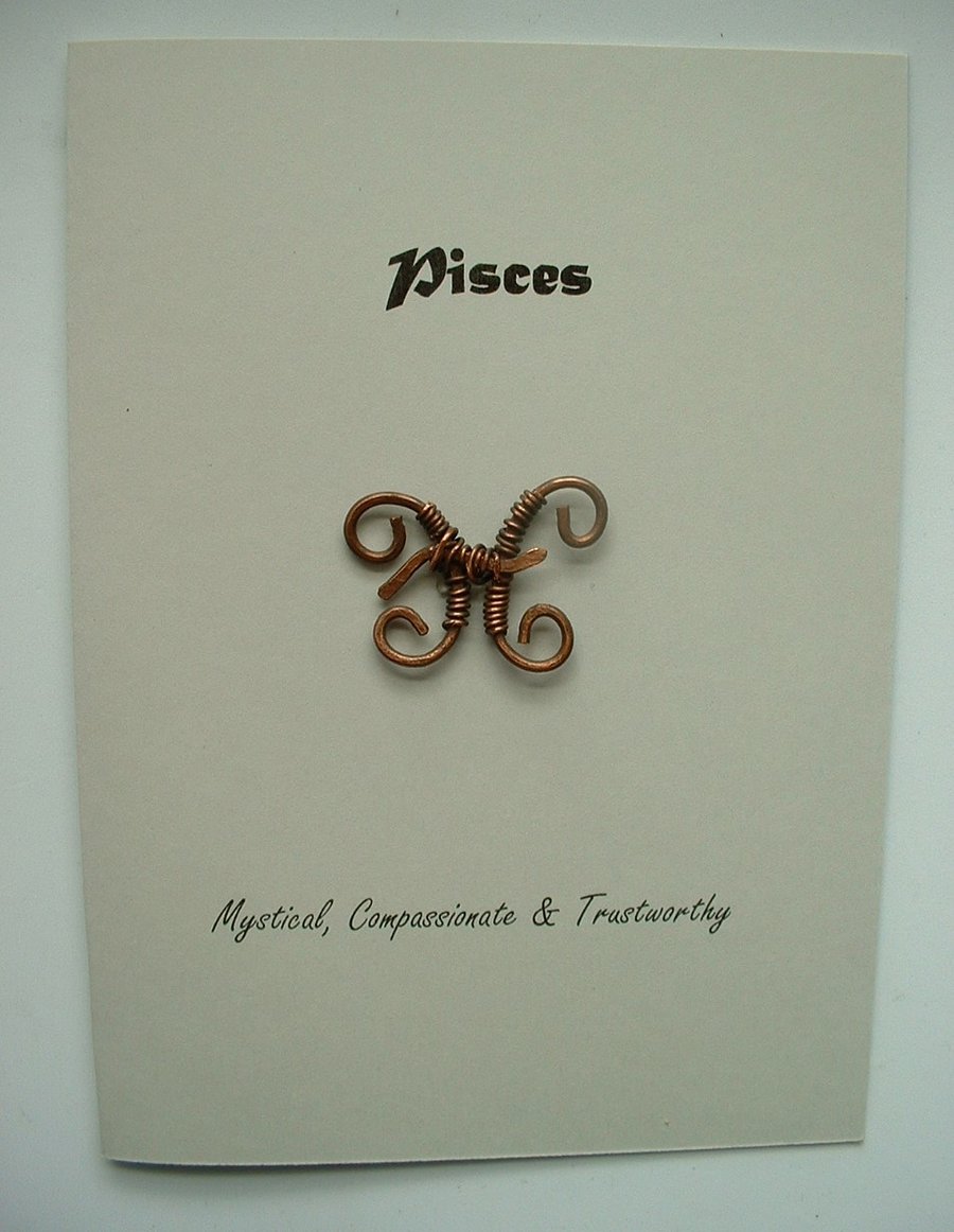 Pisces Zodiac Greeting Card with Copper Wire 