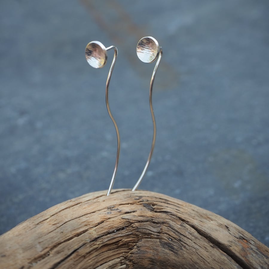 Unusual design silver stud earrings, Unique domed silver studs