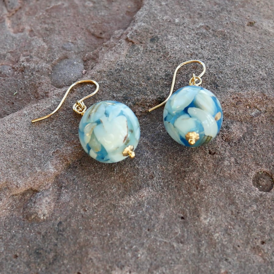Resin and Shell Bead Earrings with 14k Gold Filled Ear Wires