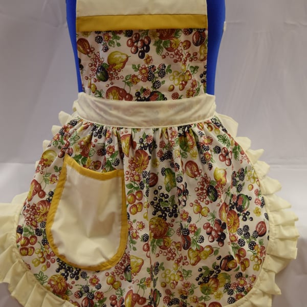 Vintage 50s Style Full Apron Pinny - Summer Fruits on Cream