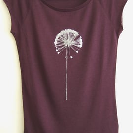 Allium womens bamboo T shirt  aubergine and silver