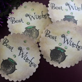 Halloween 'Best Witches' Cauldron Favour Bag or Envelope Stickers x 10