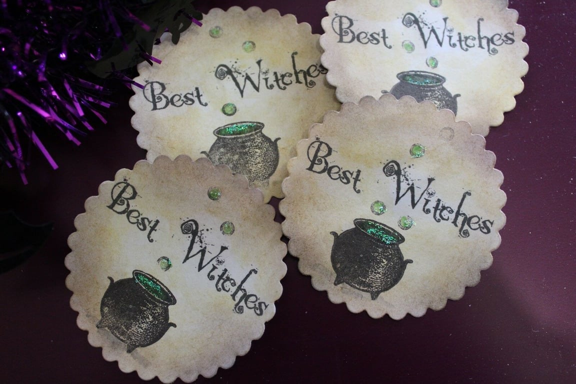 Halloween 'Best Witches' Cauldron Favour Bag or Envelope Stickers x 10