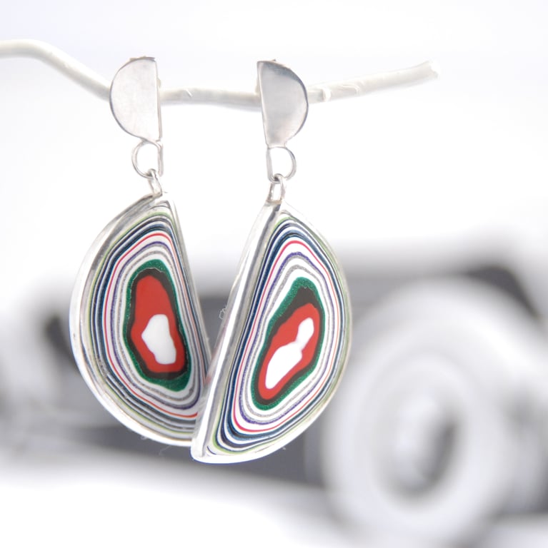 Kenworth fordite earrings - semi circular drops with posts
