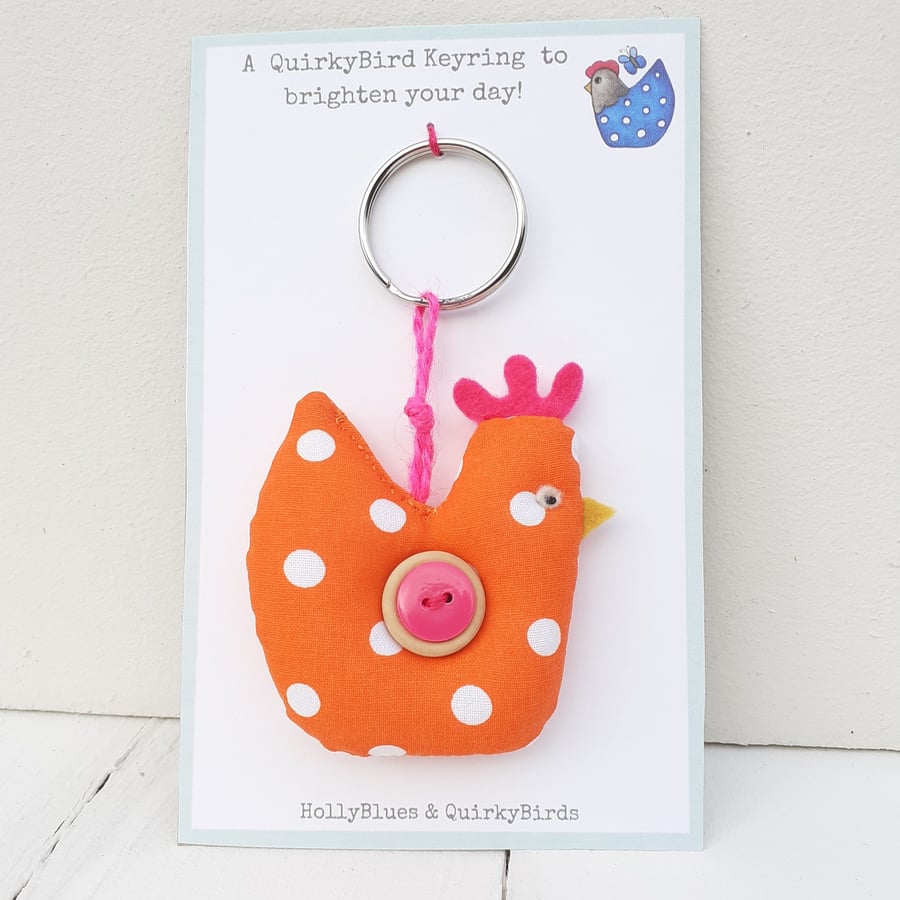 Bright Orange Polka Dot Chicken Key Ring 