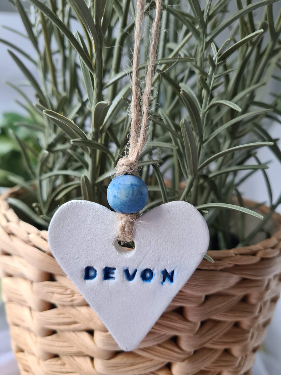 Heart clay hanging decoration Devon holiday home cottage decor