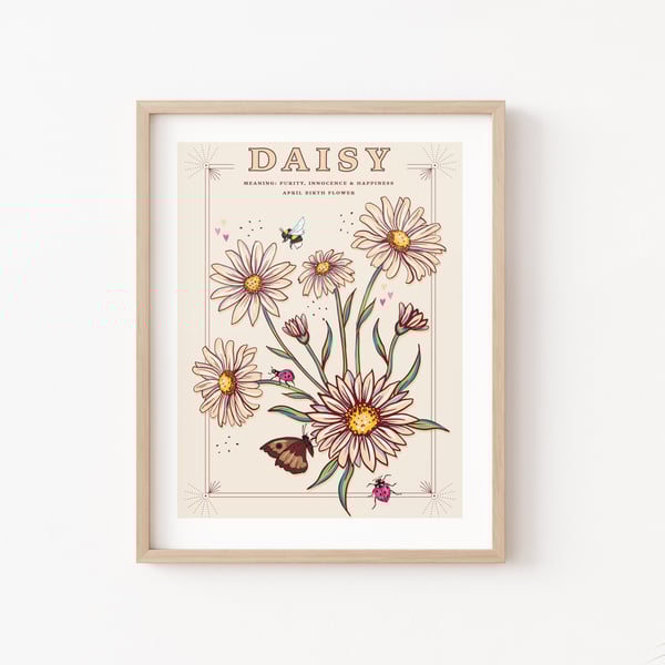 Daisy, April Birth Flower, Language of Flowers Illustration Print