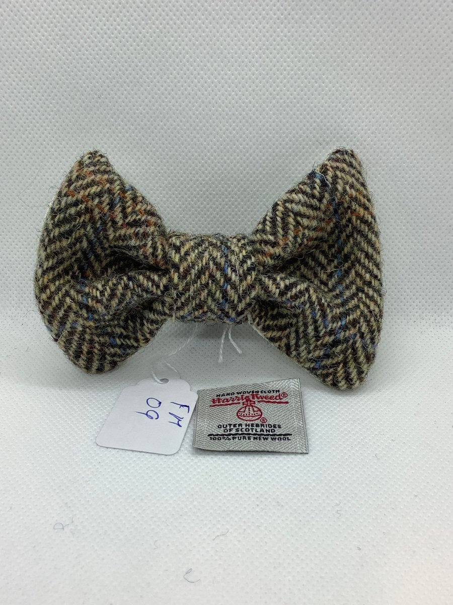 Harris Tweed Dog Bow Tie, Brown and Fawn Herringbone  ,over the collar bow tie