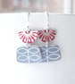 Red and grey retro flower earrings 