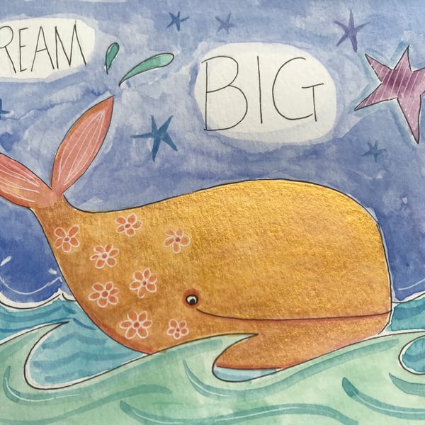 Original Painting dream big gold whale Jo Roper