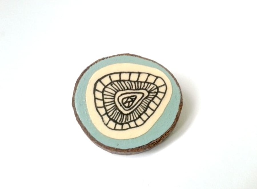 Hand Illustrated Duck Egg Blue Fossil Inspired Brooch