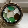Seaglass filled locket and 22inch silver plate chain, (purple locket 1)