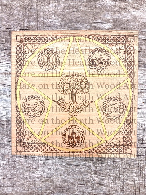 Gold star in circle & Elemental solid wood Wall Art plaque