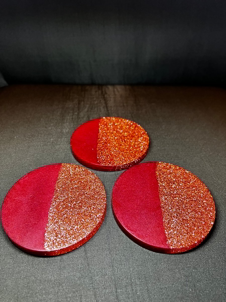 Set of 3 half and half resin coasters. 