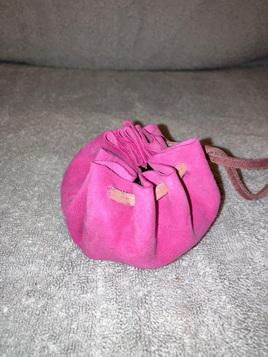 Pink coloured suede leather drawstring dice bag - coin pouch