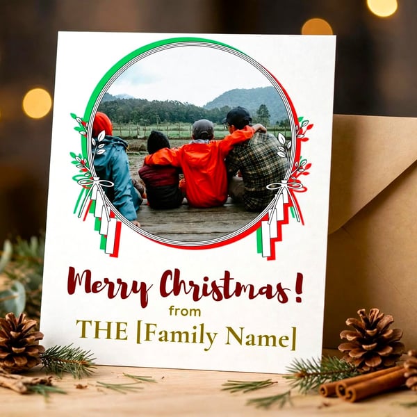 Personalised Family Photo Christmas Card - Custom Family Name - Designed in Kent