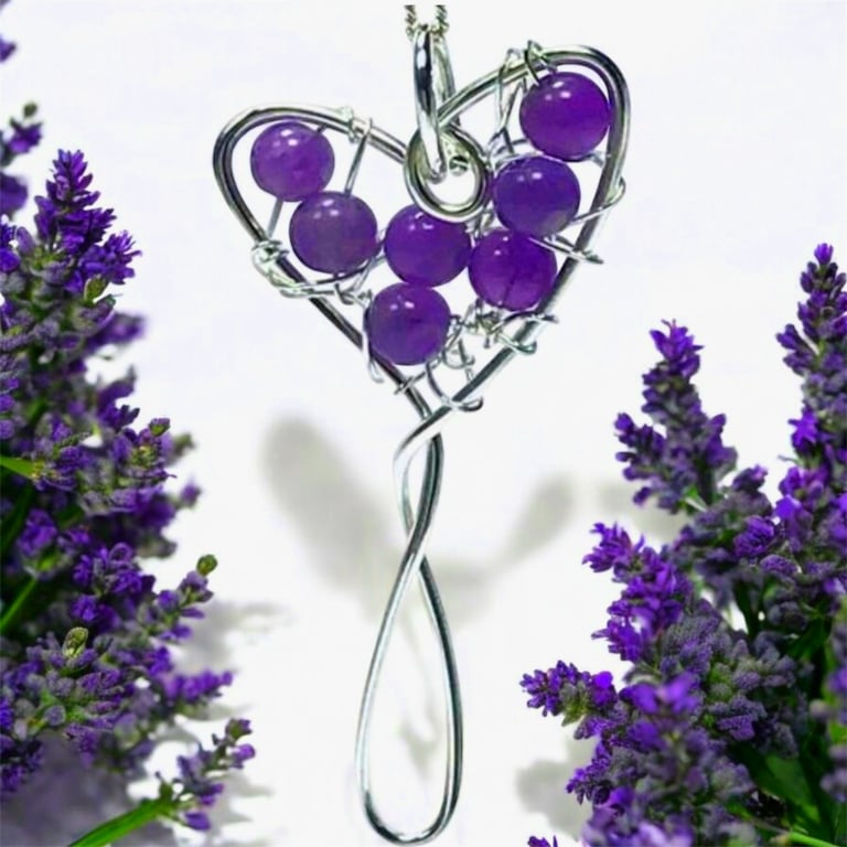 Amethyst heart pendant wire wrapped