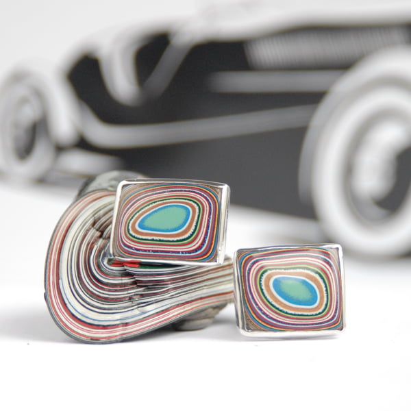 fordite cufflinks - oblong with swivel backs