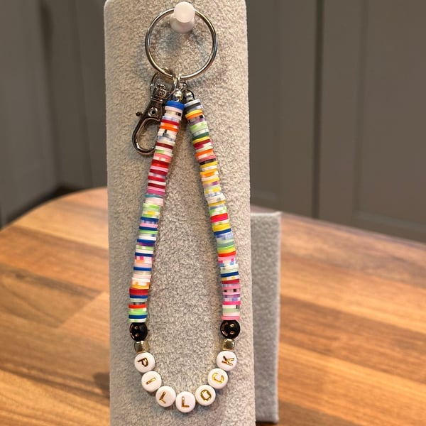 Unique Handmade keychain with heishi beads - wordy pillock