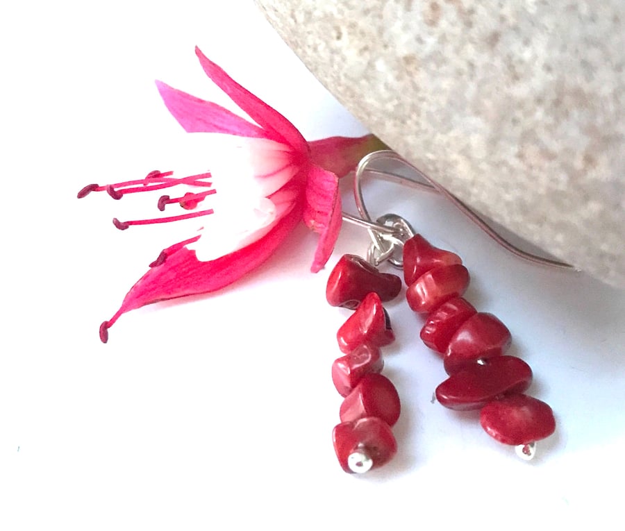 Sterling Silver Coral Earrings